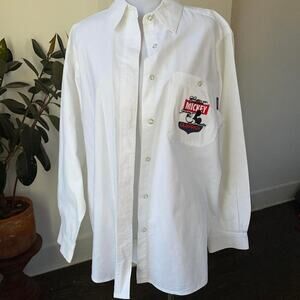 Disney Mickey Unlimited Embroidered White Cotton Collared Button Down Shirt